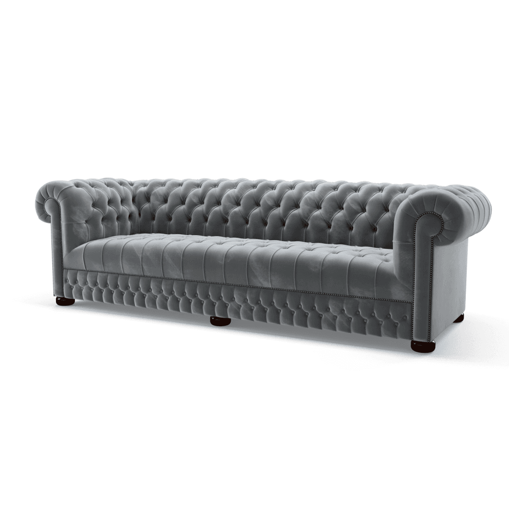 Belgravia 4 Seater Sofa Amalfi Storm Chrome Studs - In Stock from Sofas by Saxon UK