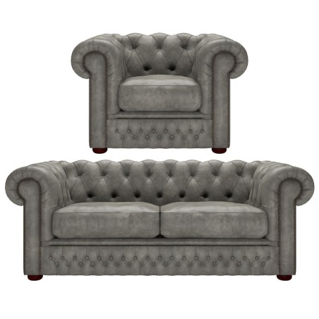 Knightsbridge 3 Seater Sofa and Chair Distressed Grey Black Studs - In Stock from Sofas by Saxon UK