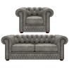 Knightsbridge 3 Seater Sofa and Chair Distressed Grey Black Studs - In Stock from Sofas by Saxon UK